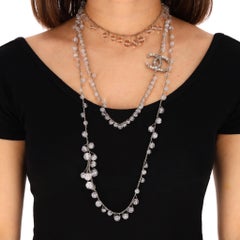 Chanel Triple-Layered 'CC' Logo, Crystal & Glass Bead Necklace