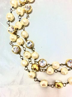 Chanel Triple Strand Pearl & Gold Nugget Rhinestone Necklace