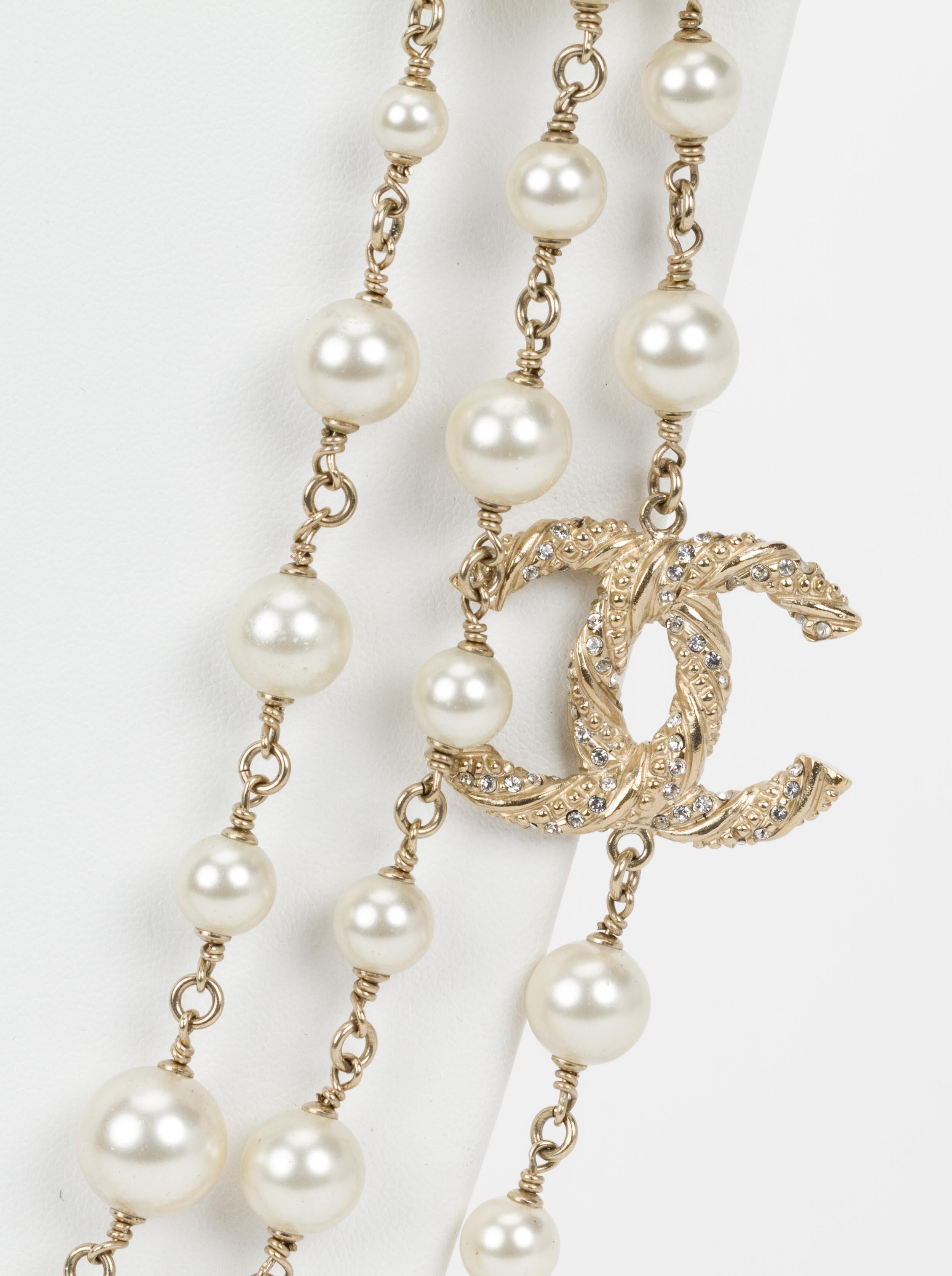Chanel Triple Strand Pearl Necklace In Excellent Condition In West Hollywood, CA