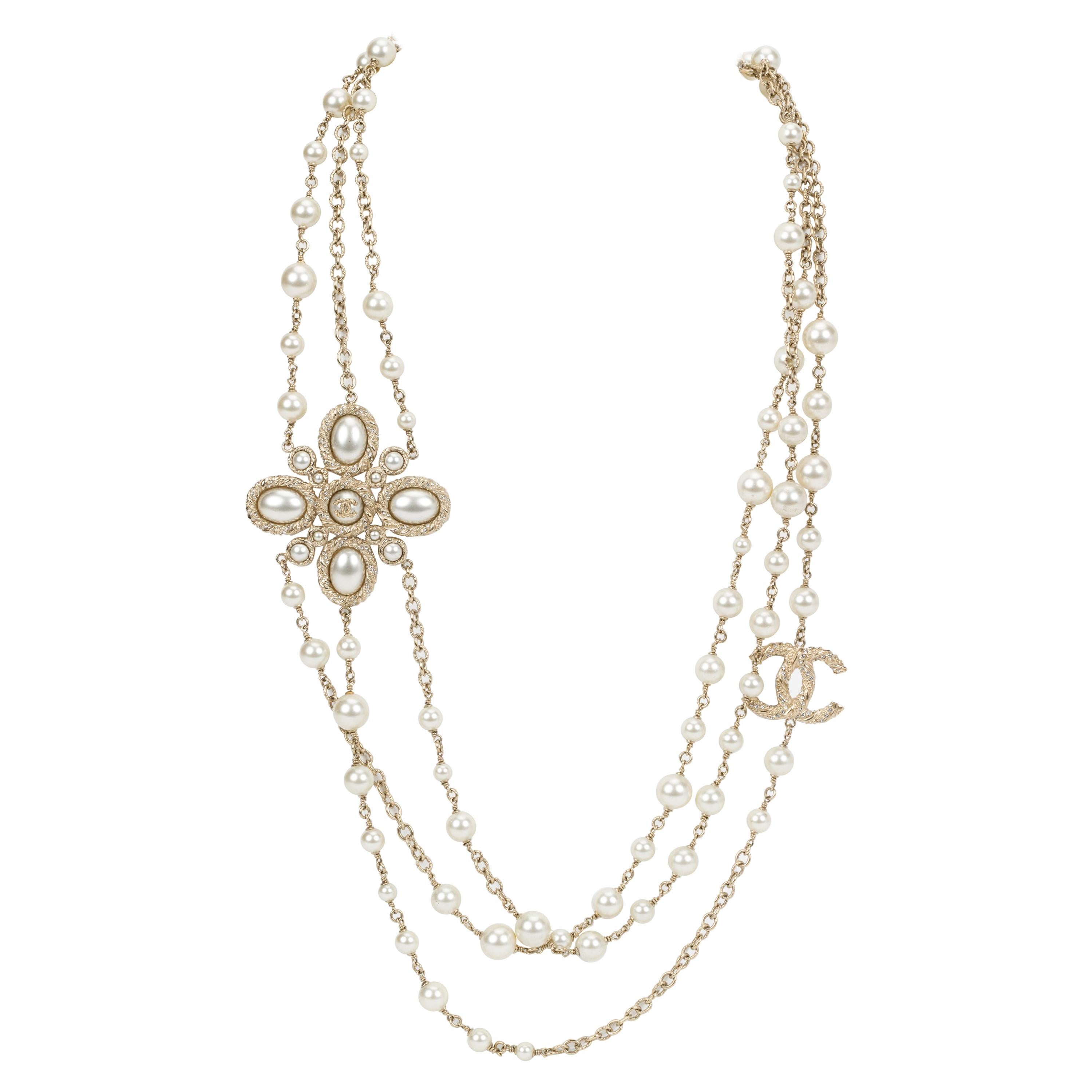 Chanel Triple Strand Pearl Necklace