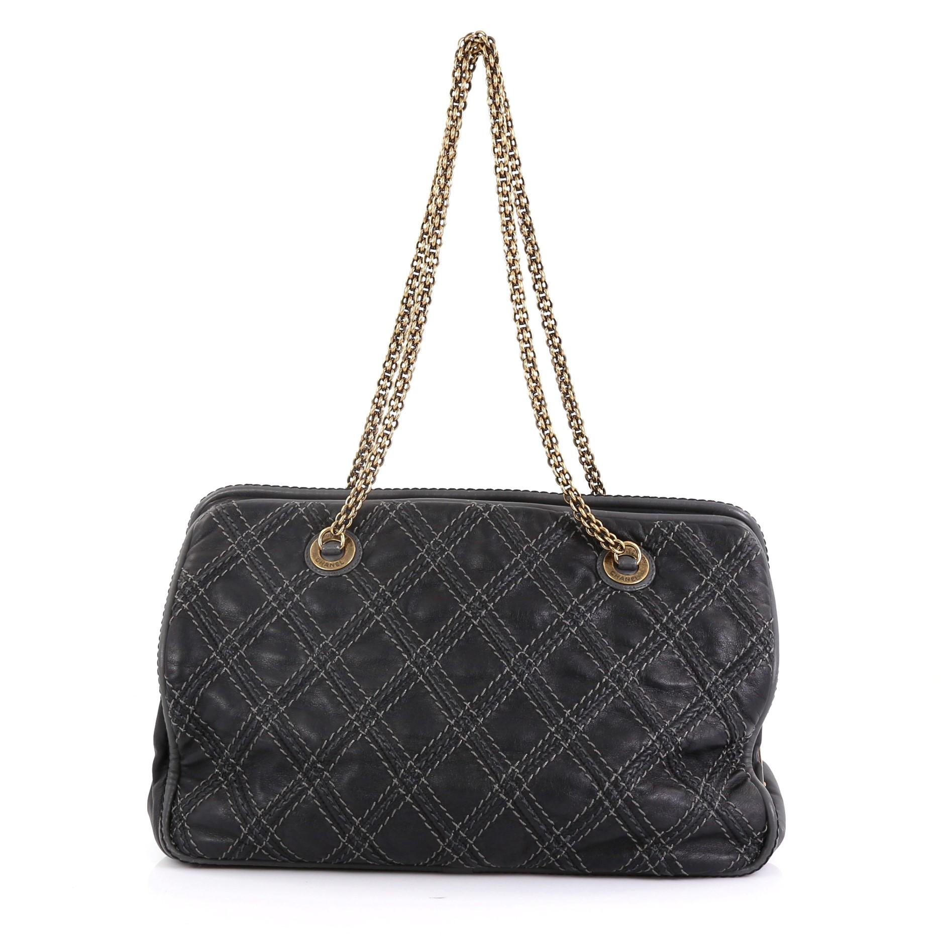 Black Chanel Triptych Tote Quilted Calfskin