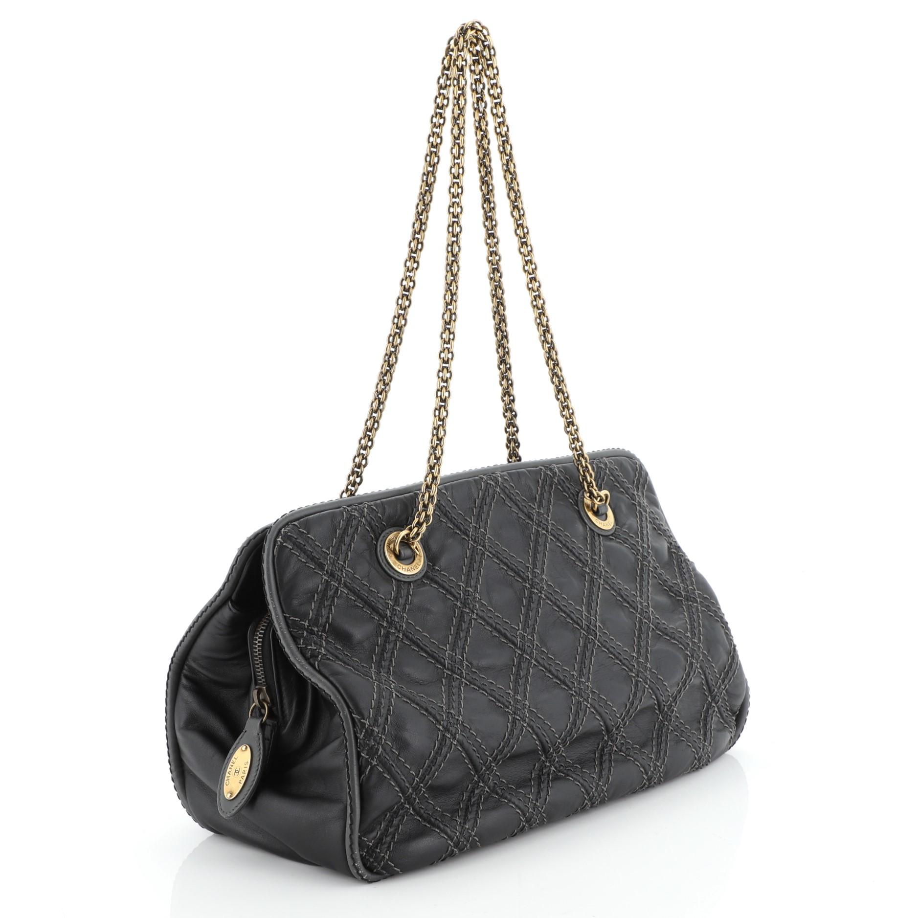 Black Chanel Triptych Tote Quilted Calfskin 