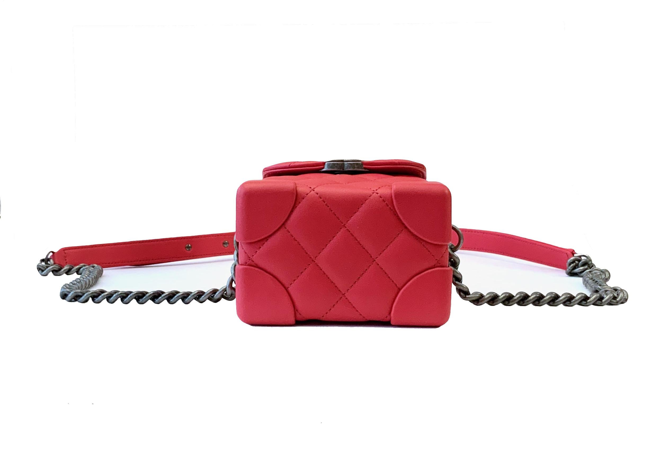 Red Chanel Trunk-Like Mini Shoulder Bag 