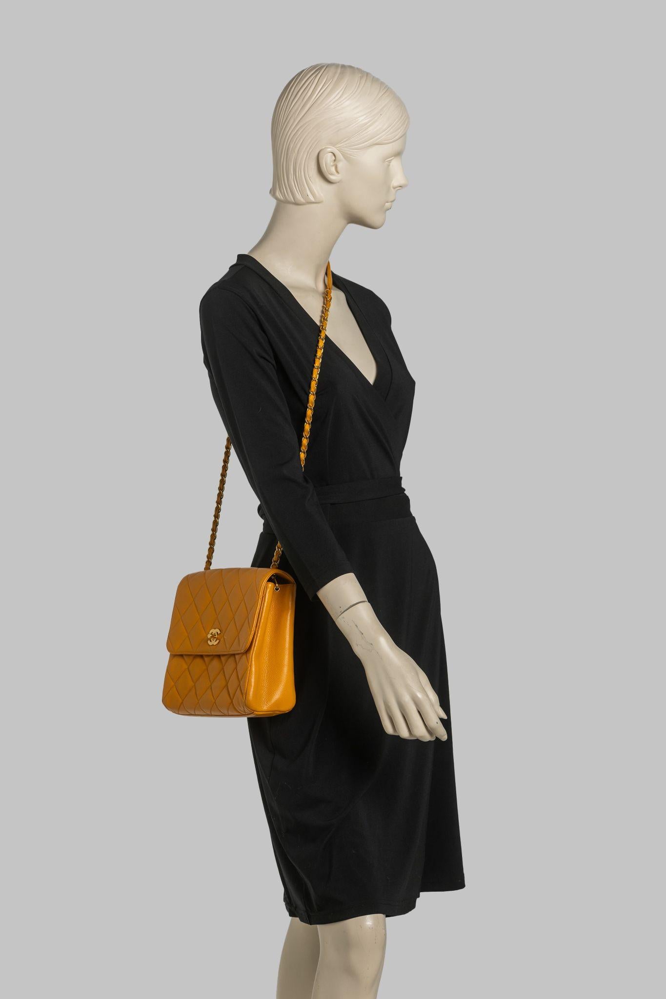 Chanel Turn-Lock Chain Bag Mustard For Sale 11