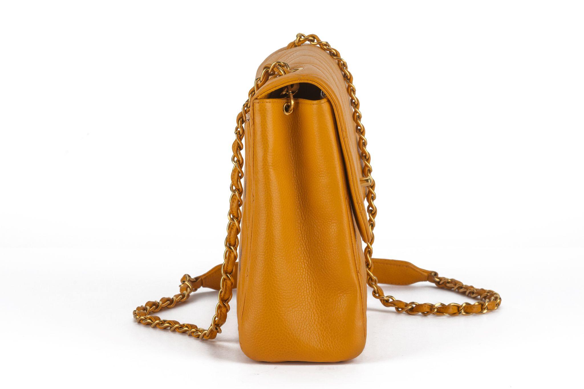 Orange Chanel Turn-Lock Chain Bag Mustard For Sale