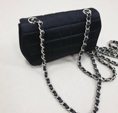 CHANEL Turn Lock Choco Bar Chain Pouch Satin Black CC Bag