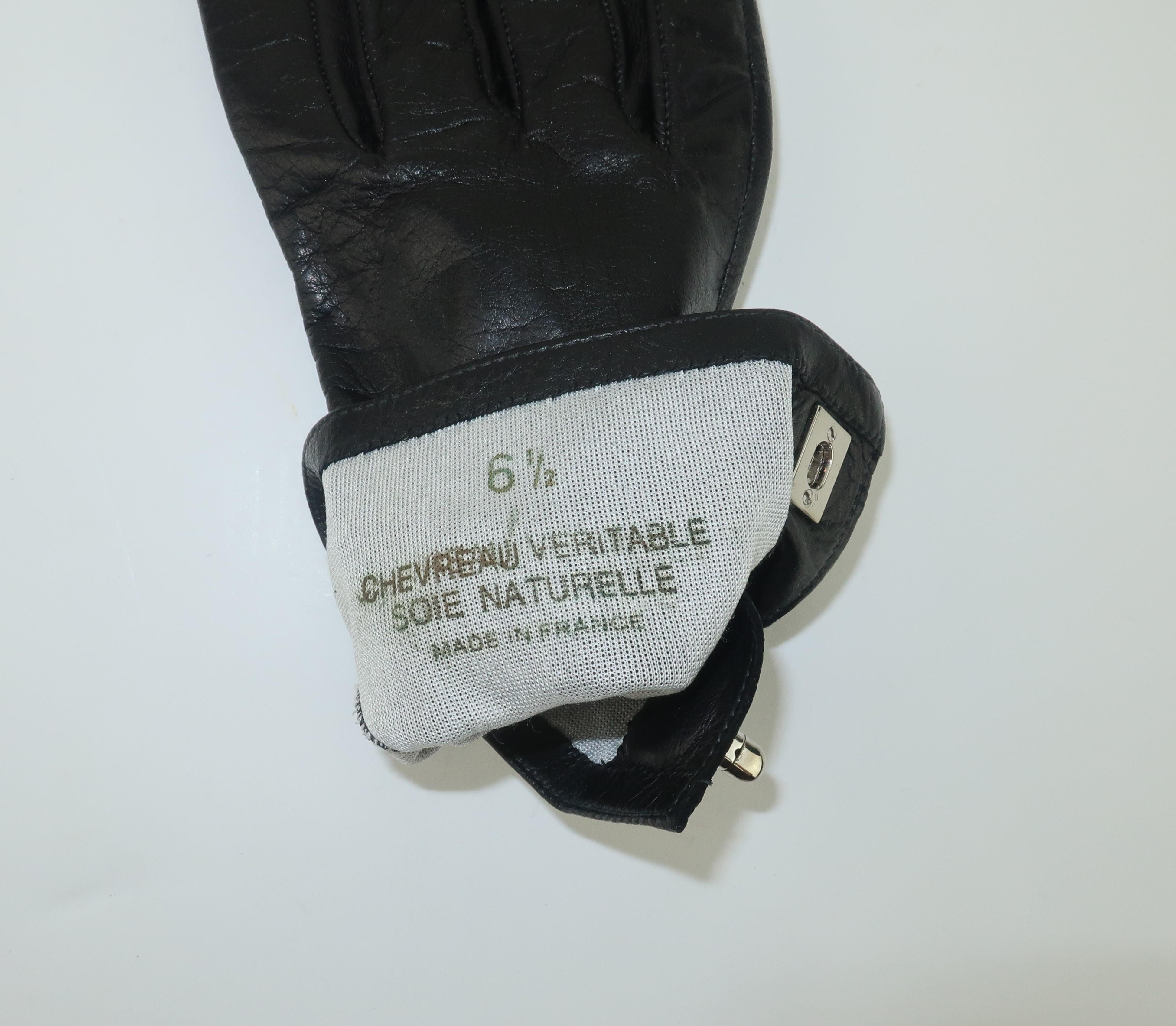 Chanel Turn Lock Logo Black Leather Gloves 2