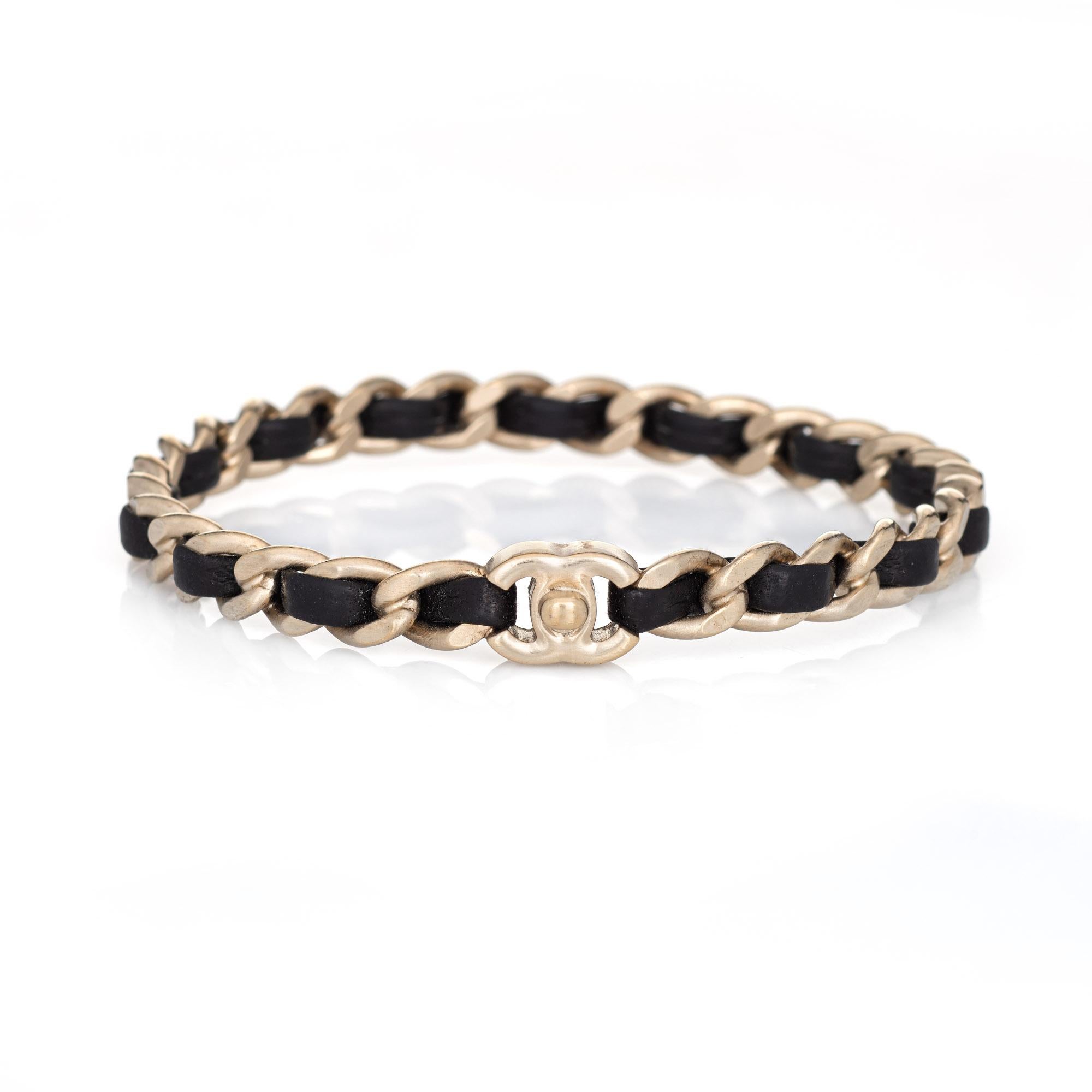Women's or Men's Chanel Turnlock Bangle Bracelet Black Leather Chain Link CC Logo