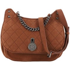 Chanel Turnlock Flap Messenger Bag Quilted Nubuck Medium