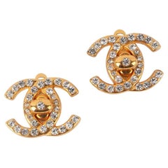 Chanel Turnlock Golden Metal Clip-on Earrings, 1996