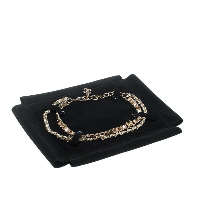 Chanel Turnlock Metallic Leather Gold Tone Double Chain Necklace 2