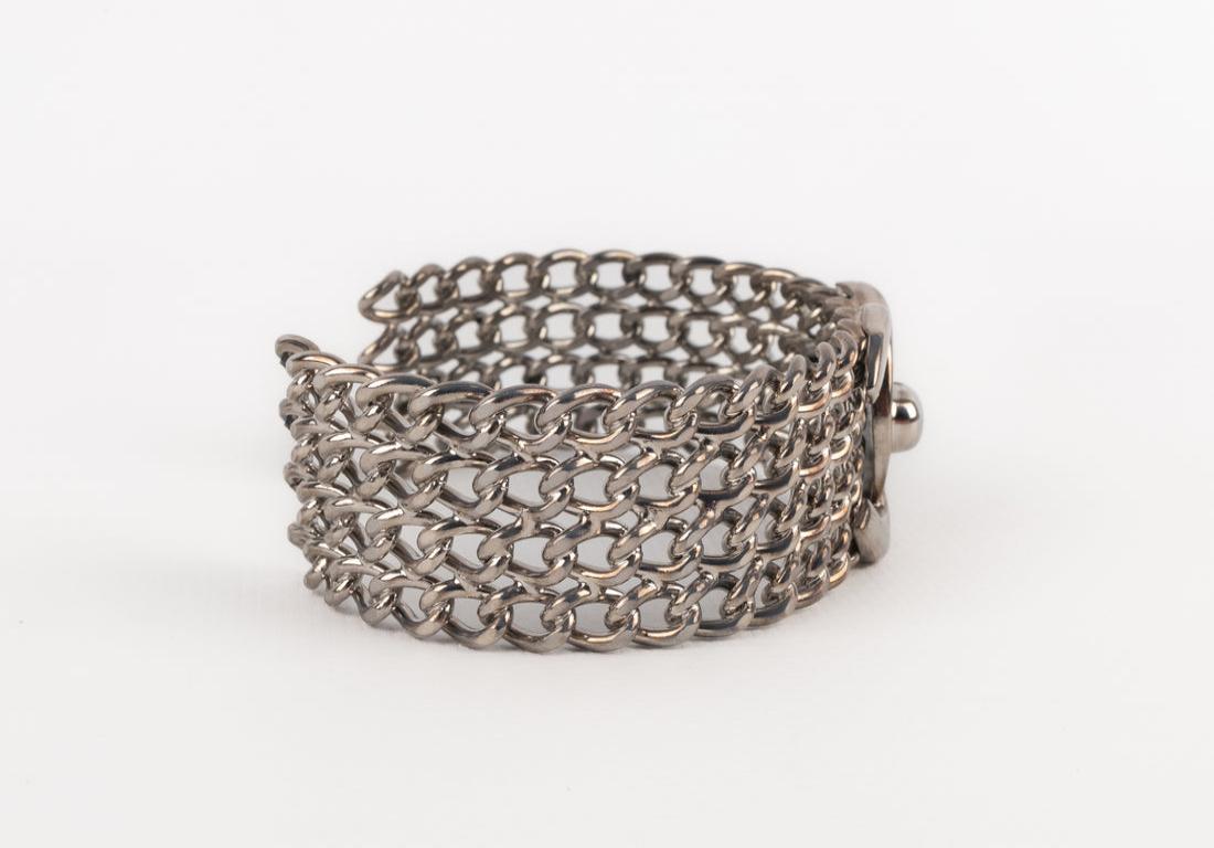 Chanel Turnlock Silvery Metal Bracelet, 1997 For Sale 2