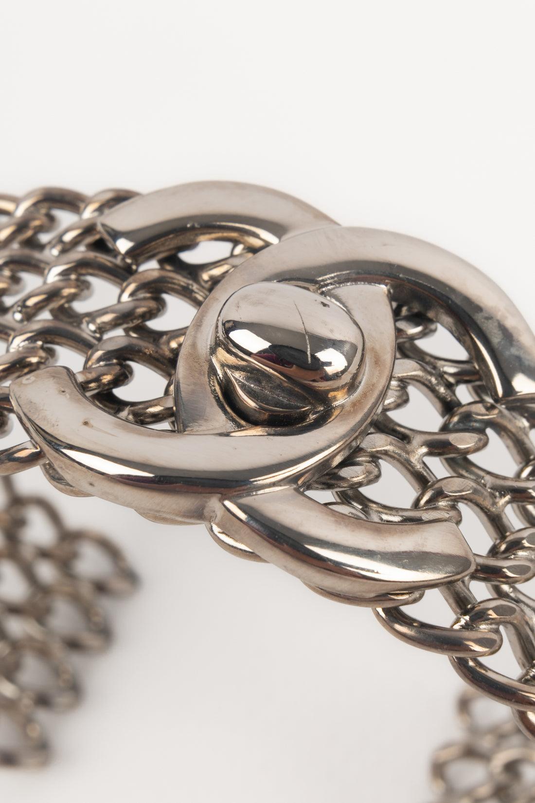 Chanel Turnlock Silvery Metal Bracelet, 1997 For Sale 3
