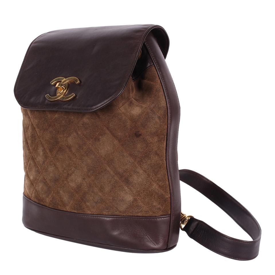 Chanel Turnlock Slingback Backpack Suede Leather Brown en vente 1
