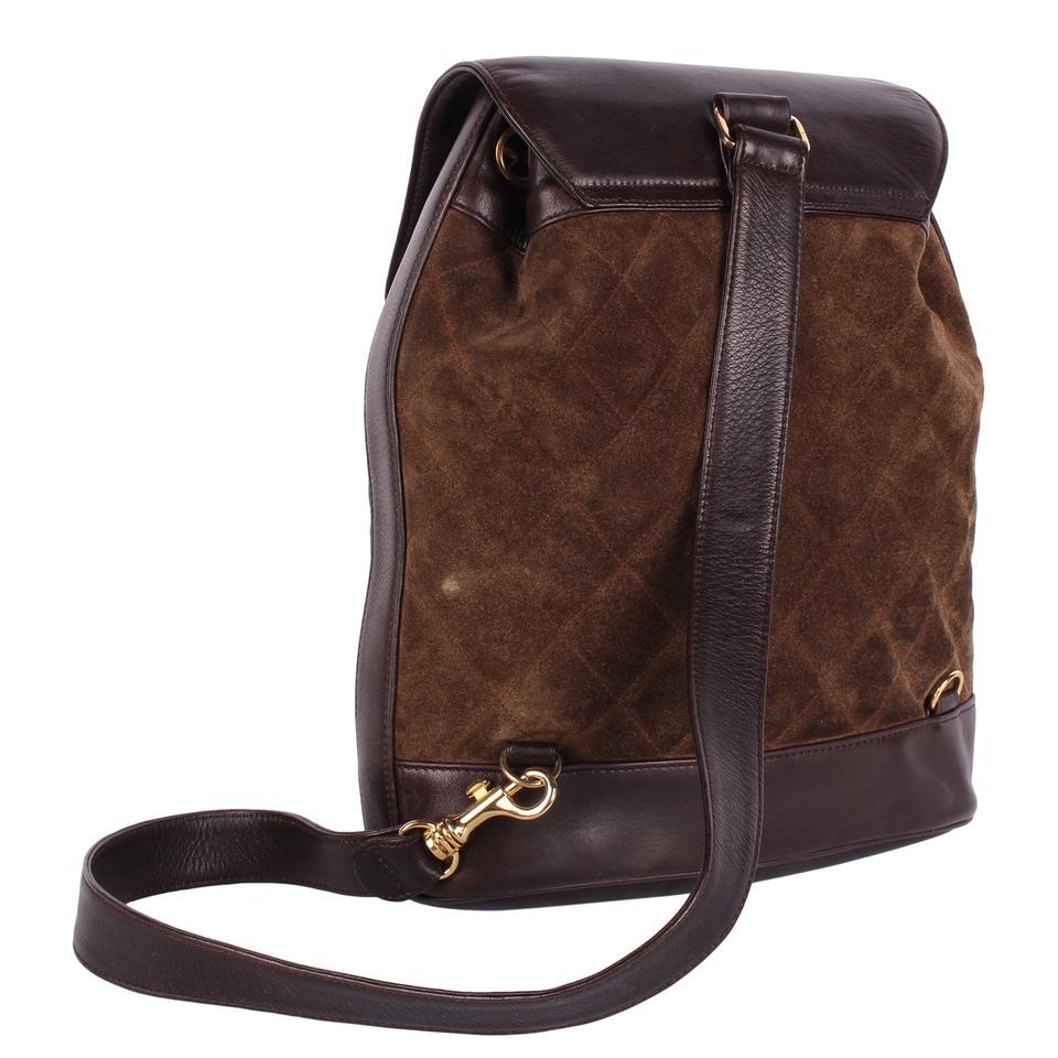 Chanel Turnlock Slingback Backpack Suede Leather Brown For Sale 2