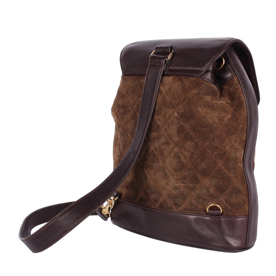 Chanel Turnlock Slingback Backpack Suede Leather Brown en vente 3