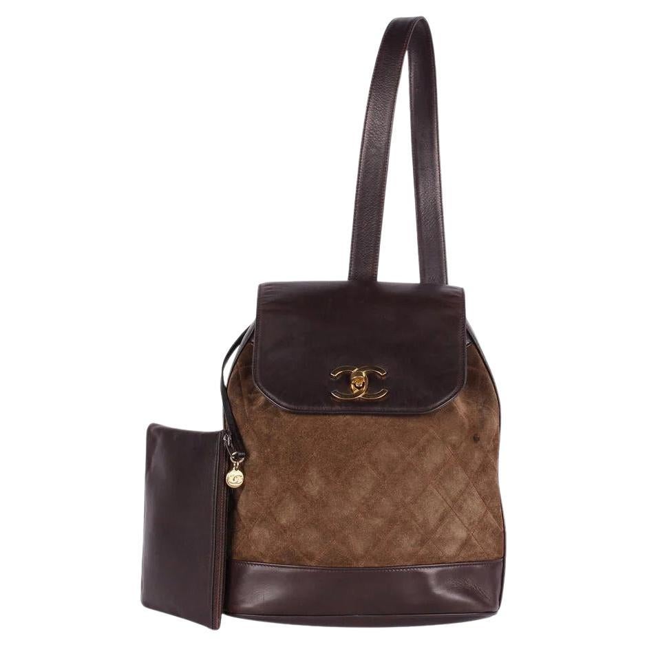 Chanel Turnlock Slingback Backpack Suede Leather Brown en vente