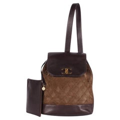 Chanel Turnlock Slingback Backpack Suede Leather Brown