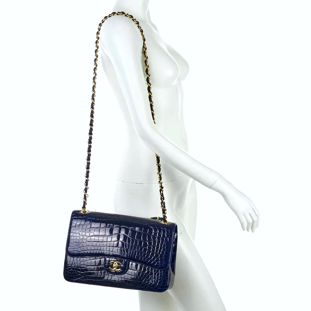 Women's Chanel Navy Alligator Jumbo Double Flap Bag No. 22259765