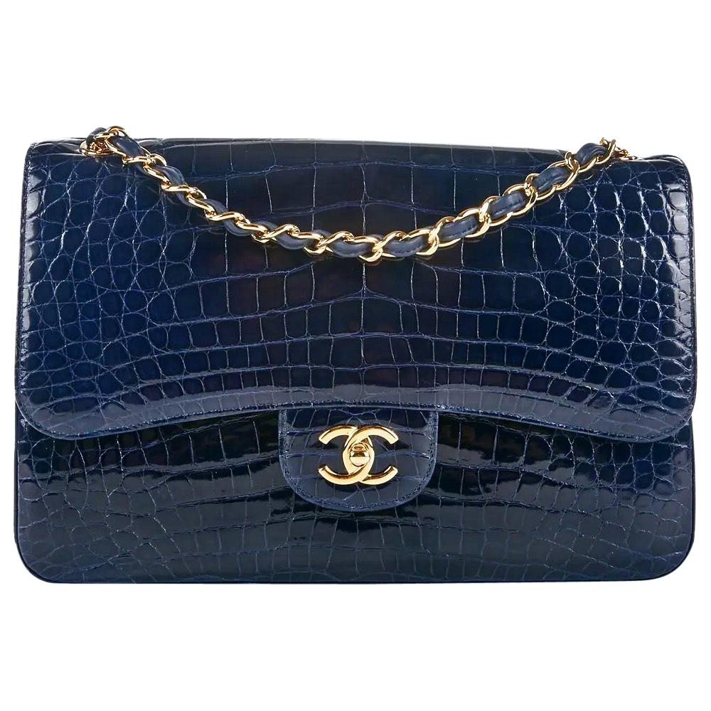Chanel Navy Alligator Jumbo Double Flap Bag No. 22259765