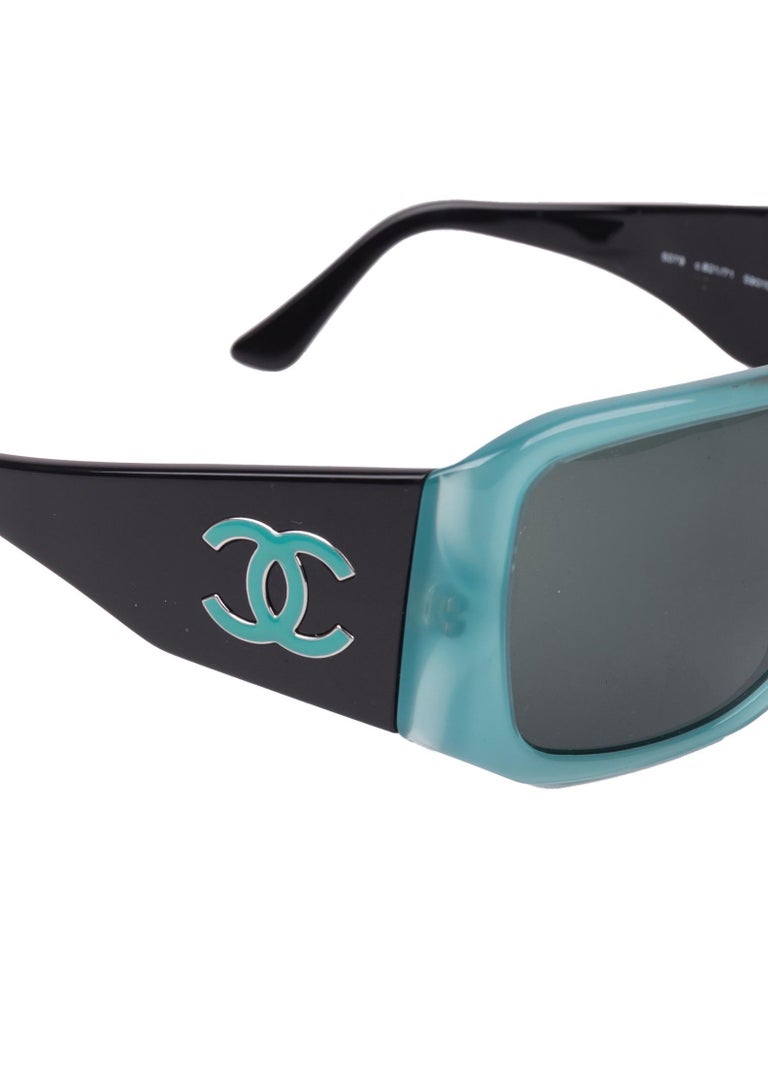 Chanel turquoise/black maxi logo sunglasses, mid 2000s For Sale at
