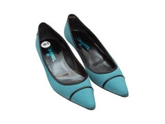 Chanel Turquoise & Black Pointed-Toe Ballet Flats
