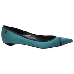 Chanel Turquoise & Black Pointed-Toe Ballet Flats