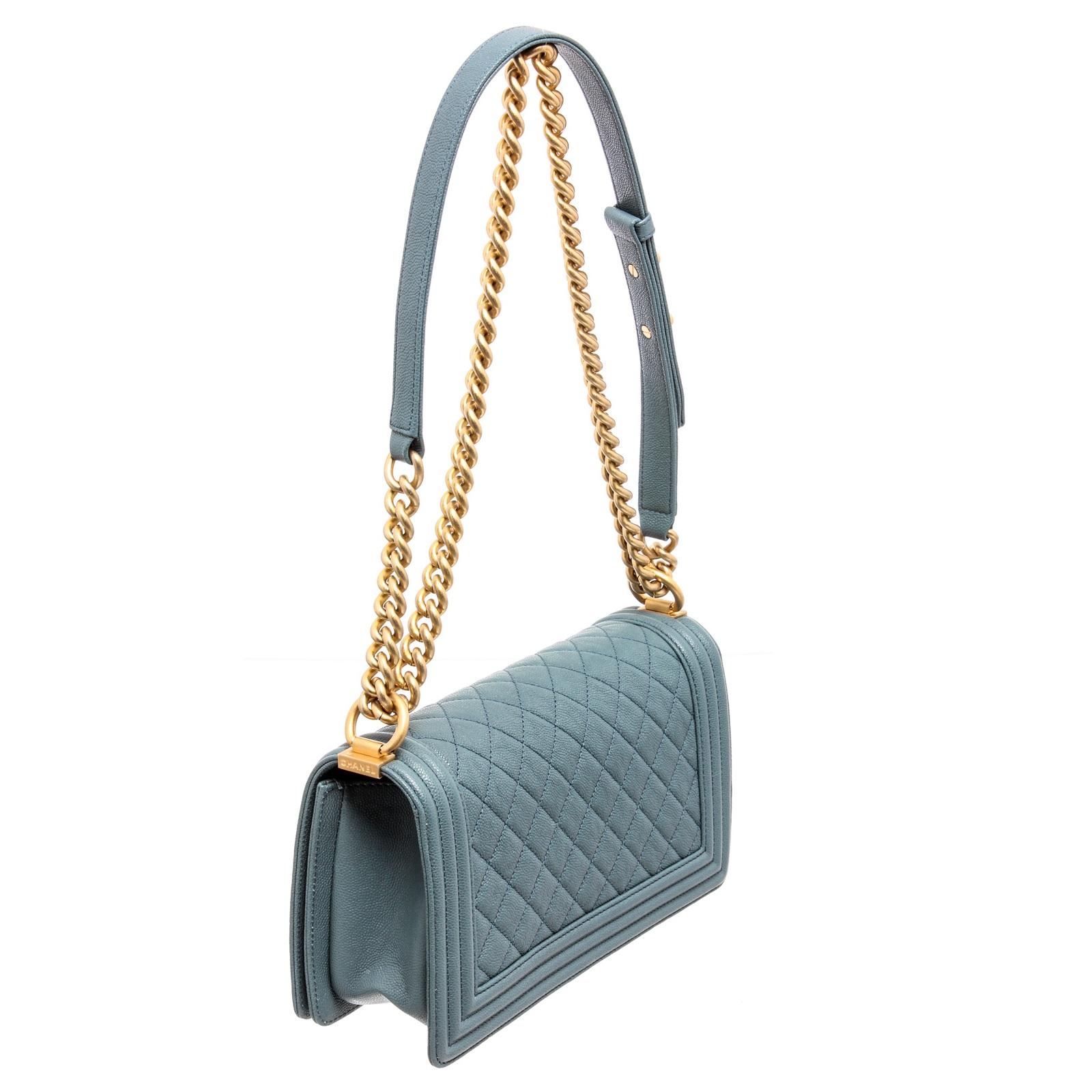 Green Chanel Turquoise Blue Caviar Leather Boy Bag