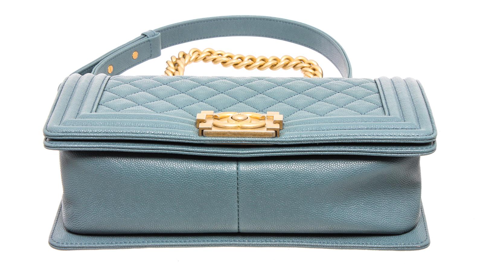 Chanel Turquoise Blue Caviar Leather Boy Bag In Good Condition In Irvine, CA