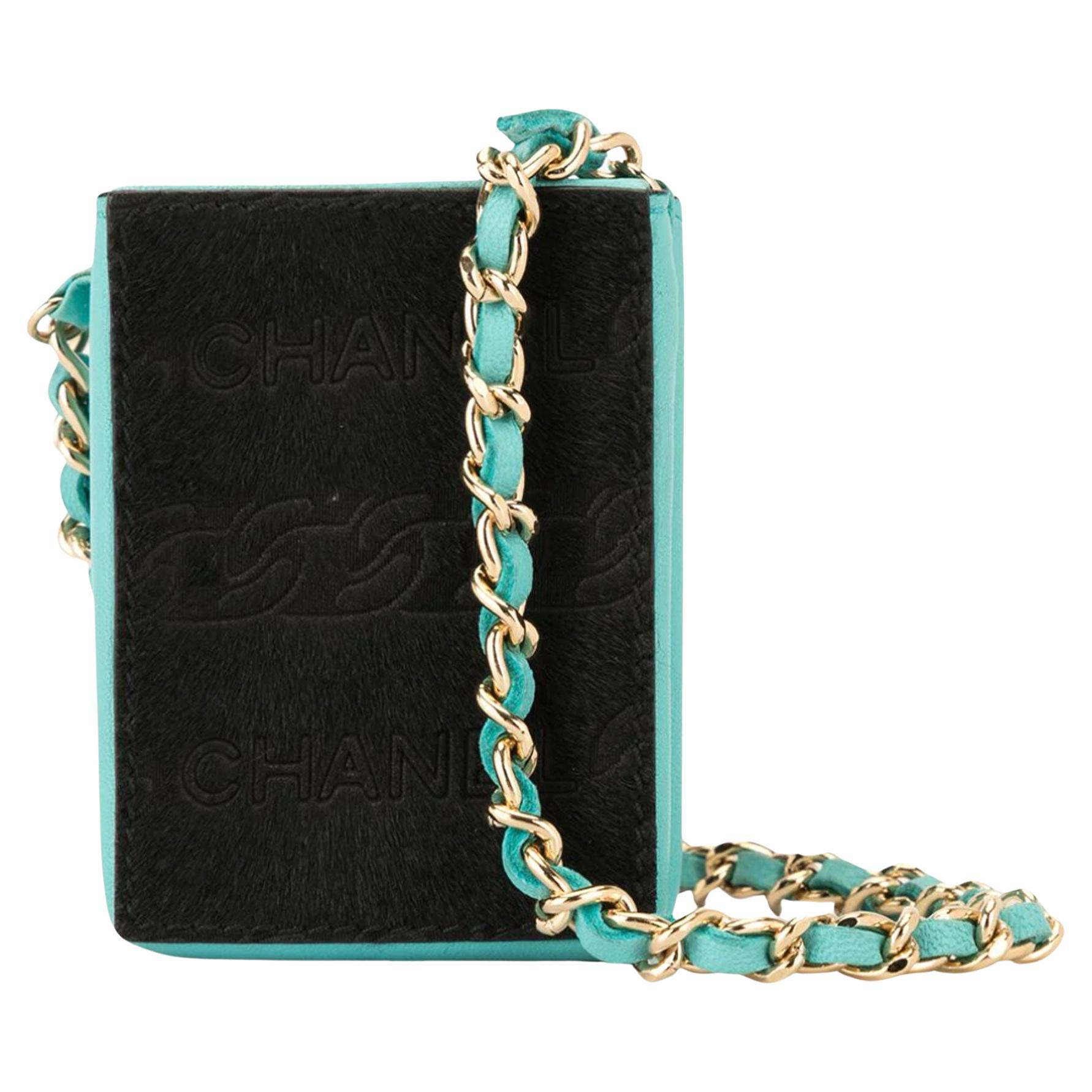 Chanel Turquoise Blue Pony Hair Runway Micro Mini Pouch Crossbody Bag In Good Condition For Sale In Miami, FL