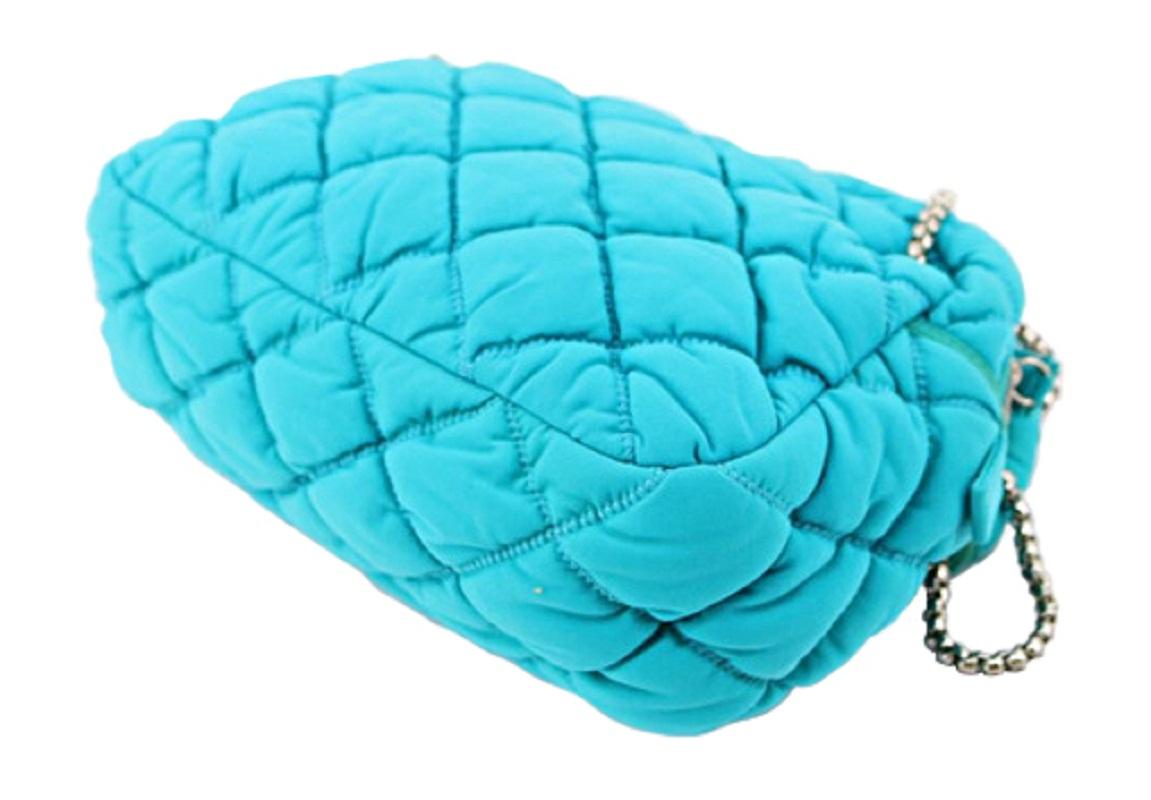 Chanel Turquoise Blue Quilted Bubble Jersey Snake Effect Chain Shoulder Bag In Good Condition In Irvine, CA