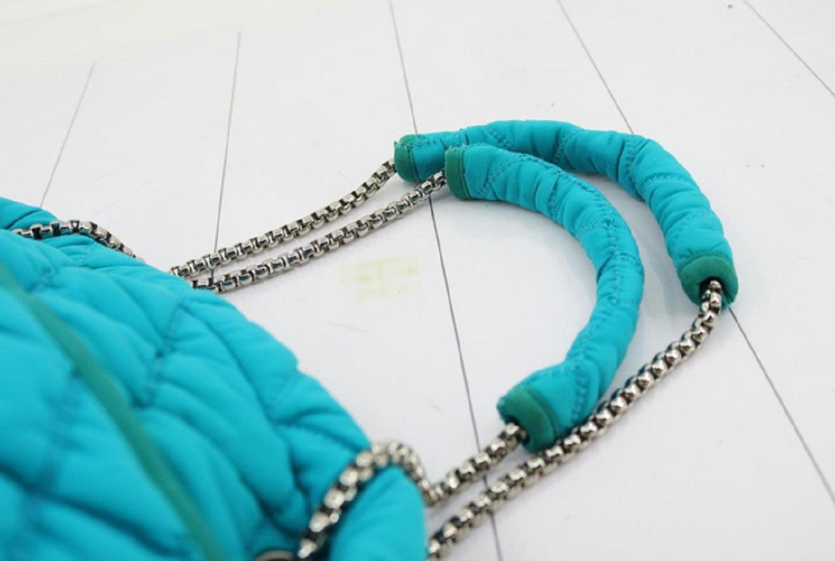 Women's Chanel Turquoise Blue Quilted Bubble Jersey Snake Effect Chain Shoulder Bag