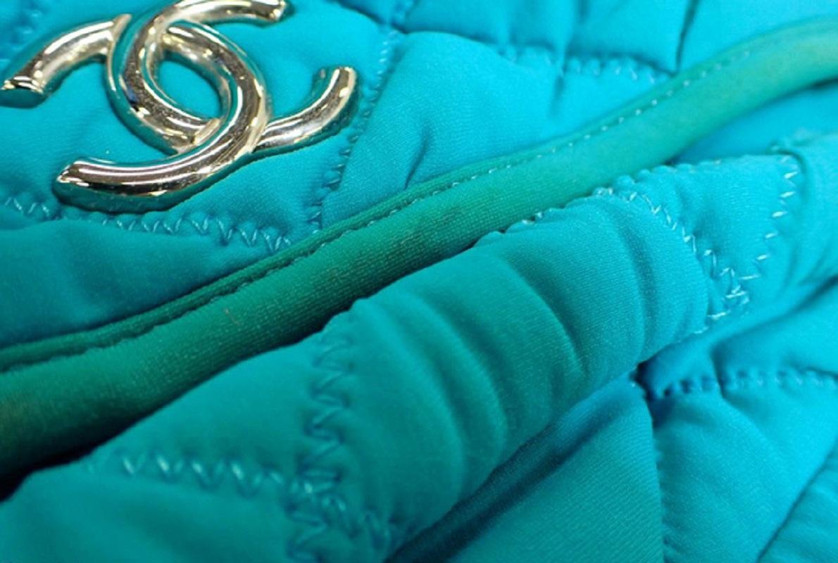 Chanel Turquoise Blue Quilted Bubble Jersey Snake Effect Chain Shoulder Bag 1