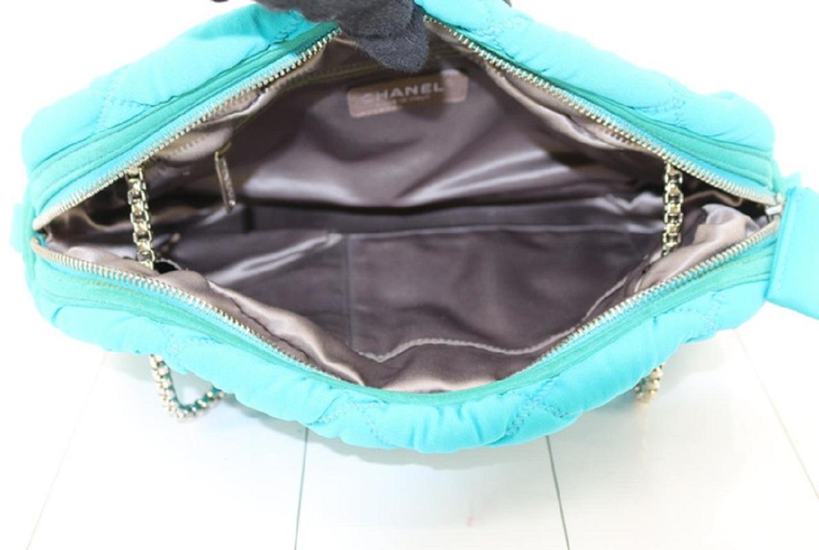 Chanel Turquoise Blue Quilted Bubble Jersey Snake Effect Chain Shoulder Bag 3