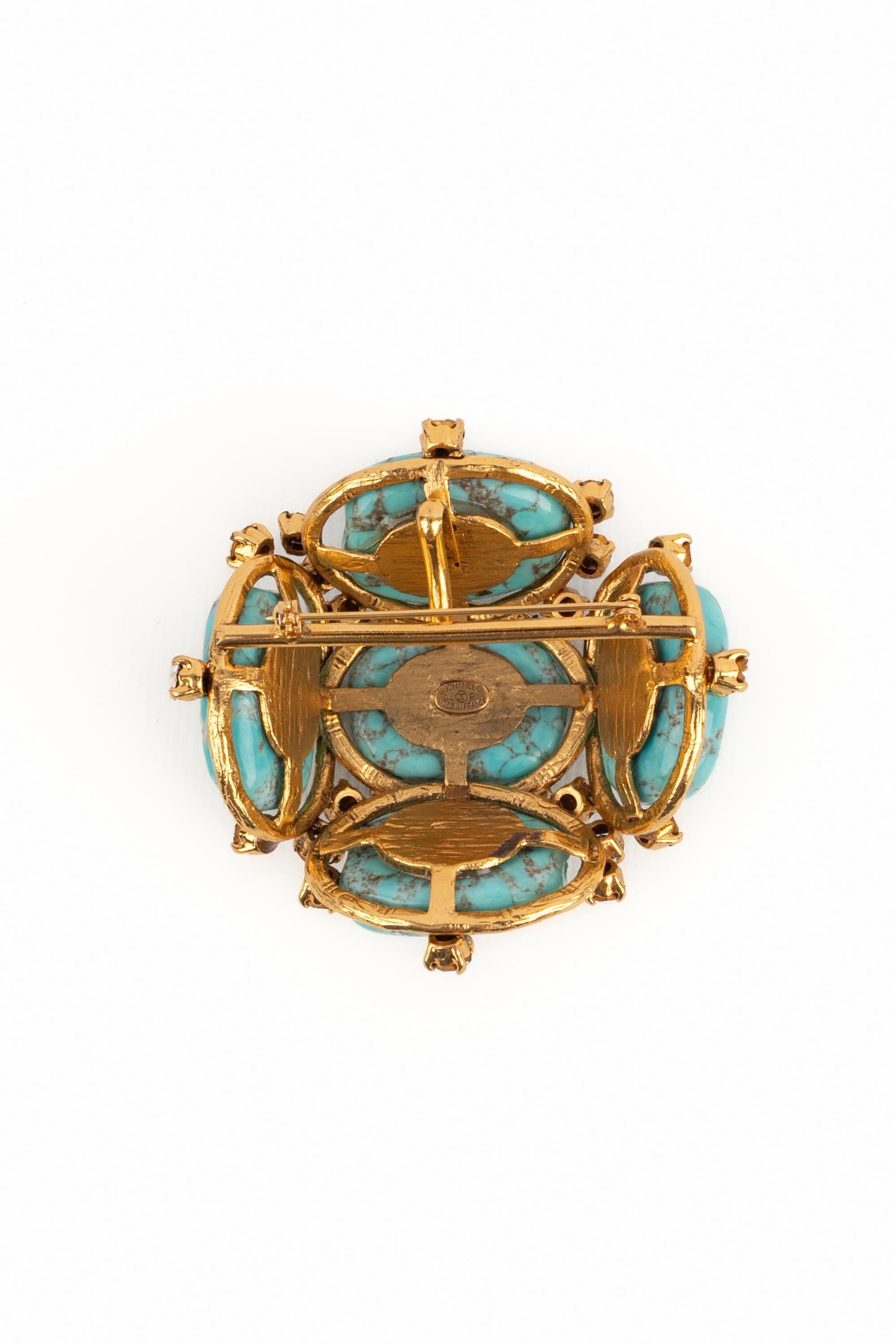 Women's Chanel simulated turquoise brooch 1994 For Sale