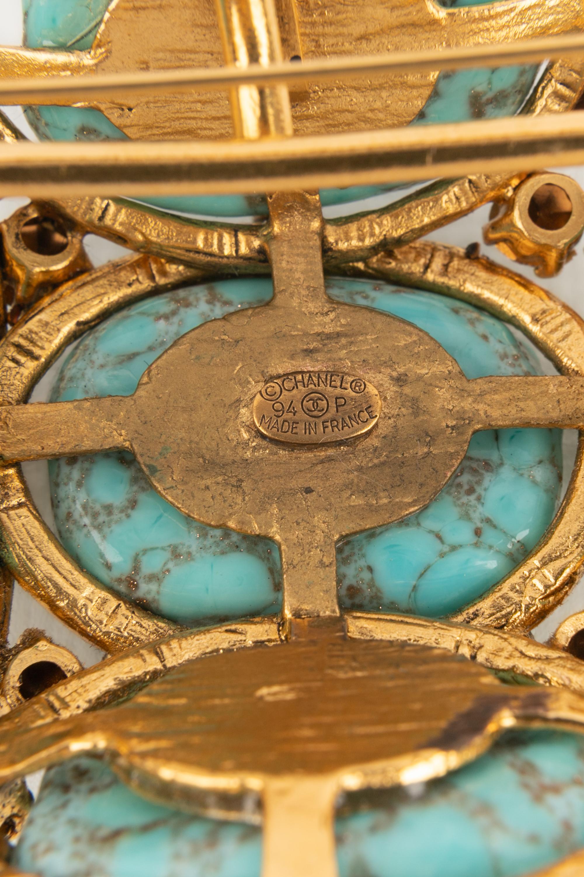Chanel simulated turquoise brooch 1994 For Sale 4