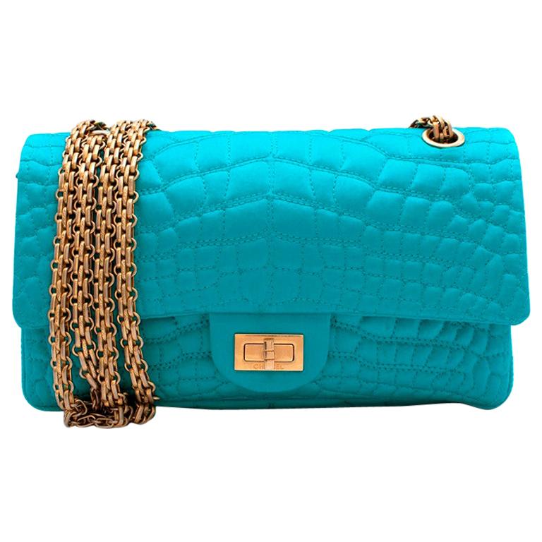 Chanel Turquoise Crocodile Embroidered Satin 2.55 Reissue 225 Flap