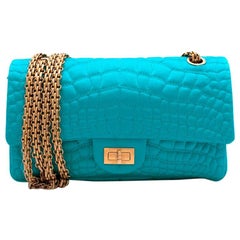 Chanel Turquoise Crocodile Embroidered Satin 2.55 Reissue 225 Flap
