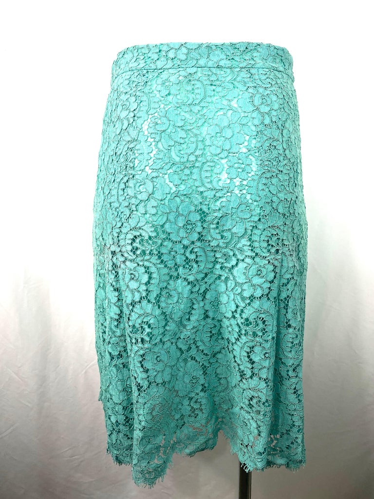 Chanel Turquoise Floral Lace Top and Skirt Set Size 40 For Sale at ...