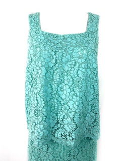 Chanel Turquoise Floral Lace Top and Skirt Set Size 40