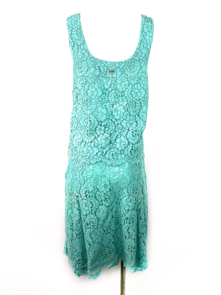 Scoop Lace Top and A-line Chiffon Skirt Set Turquoise main image 0