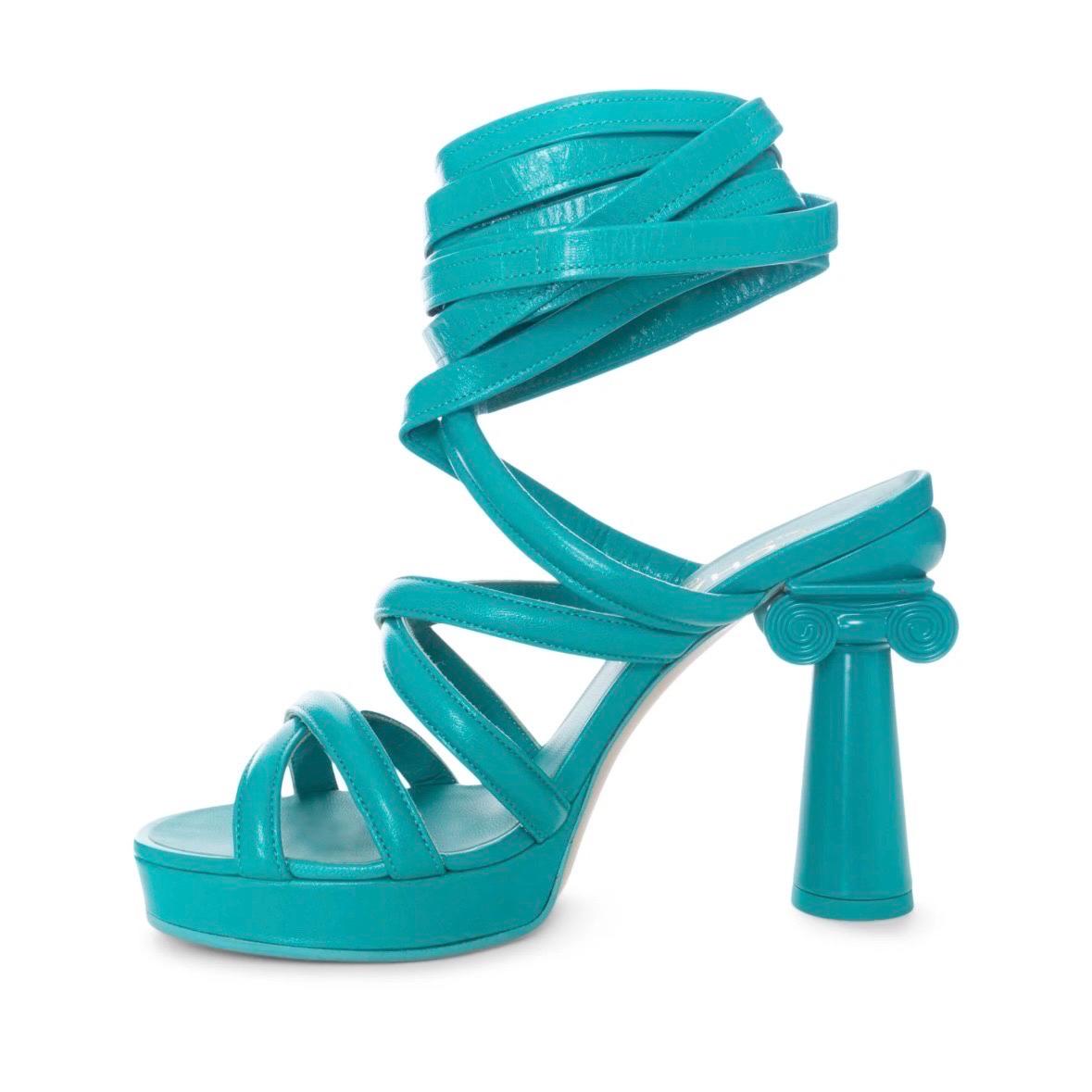 Chanel Turquoise Green Grecian Column Platform Wrap-Up Sandals Cruise 2018 For Sale 2