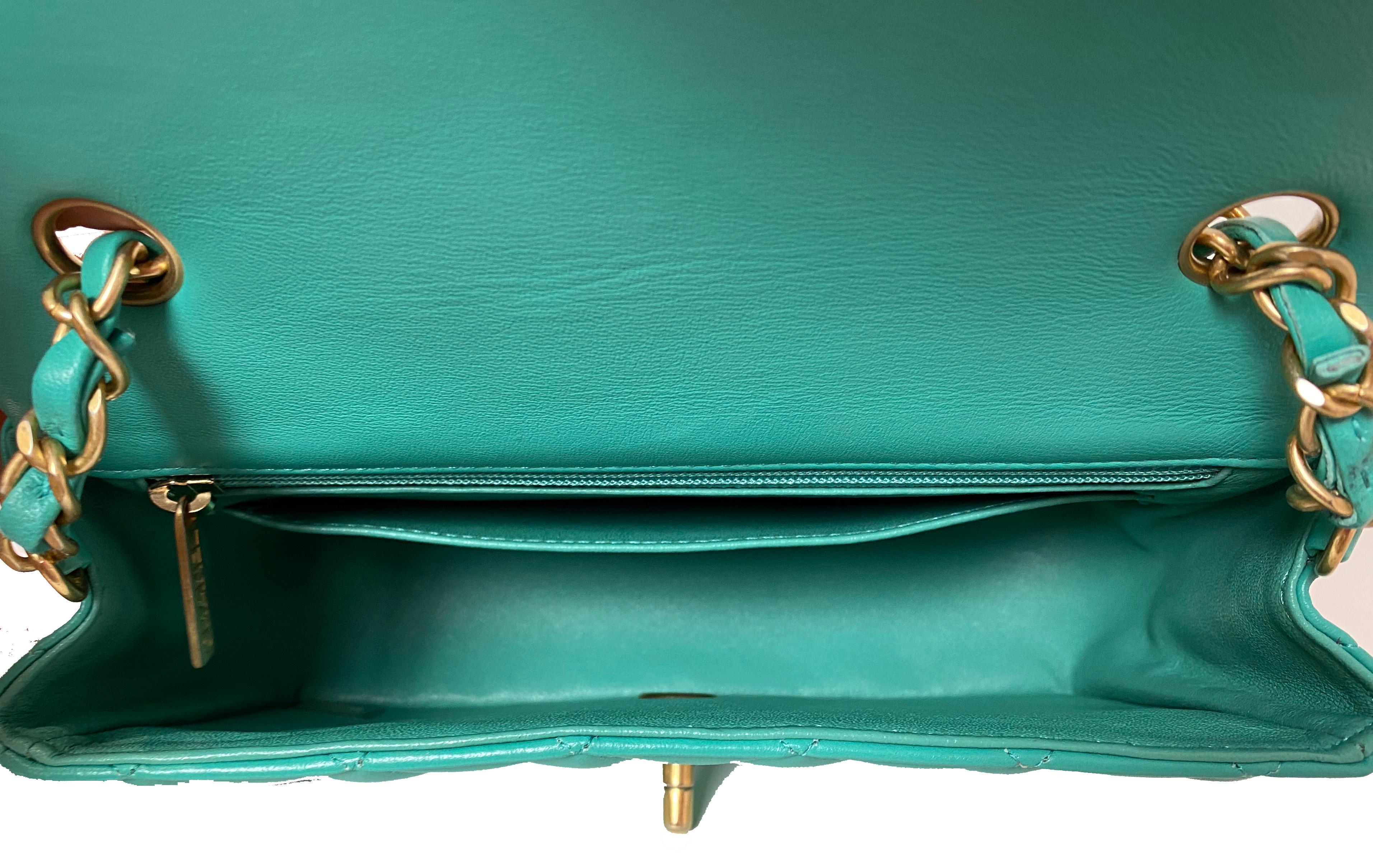 Chanel Turquoise Lambskin Quilted Rectangular Mini Classic Flap Crossbody Bag 2
