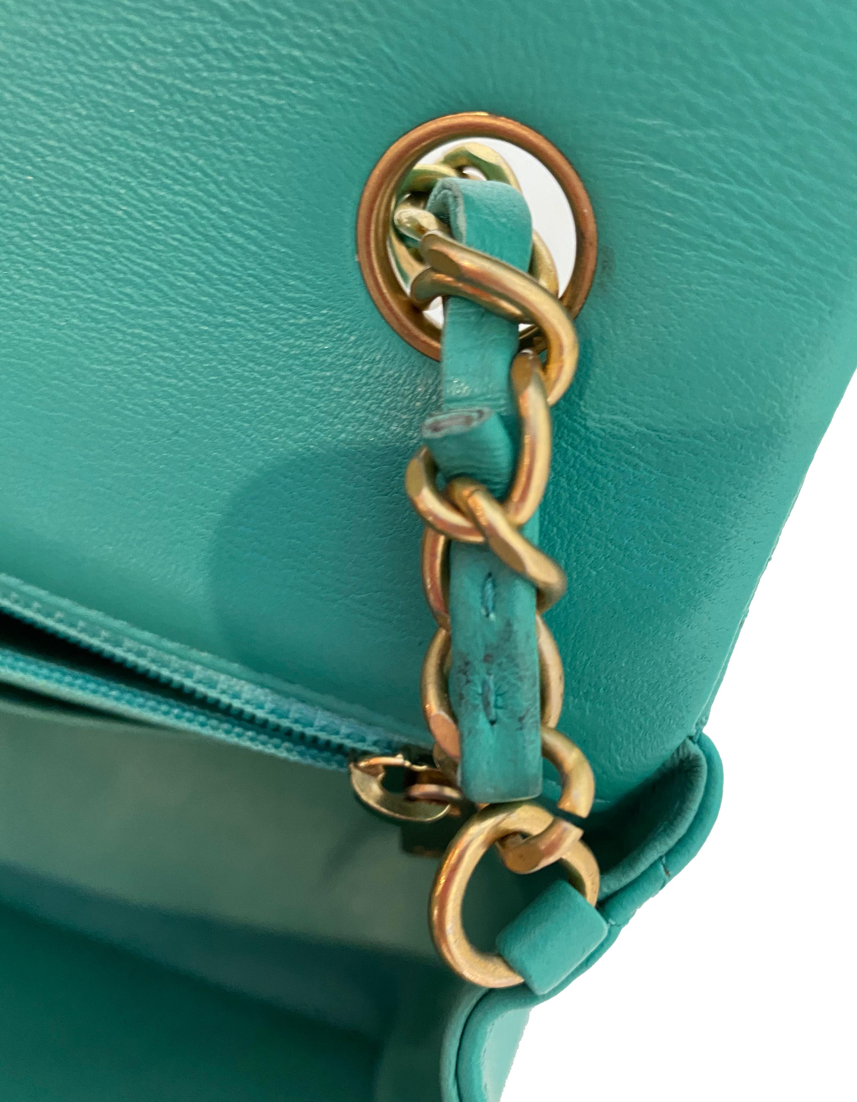 Chanel Turquoise Lambskin Quilted Rectangular Mini Classic Flap Crossbody Bag 3