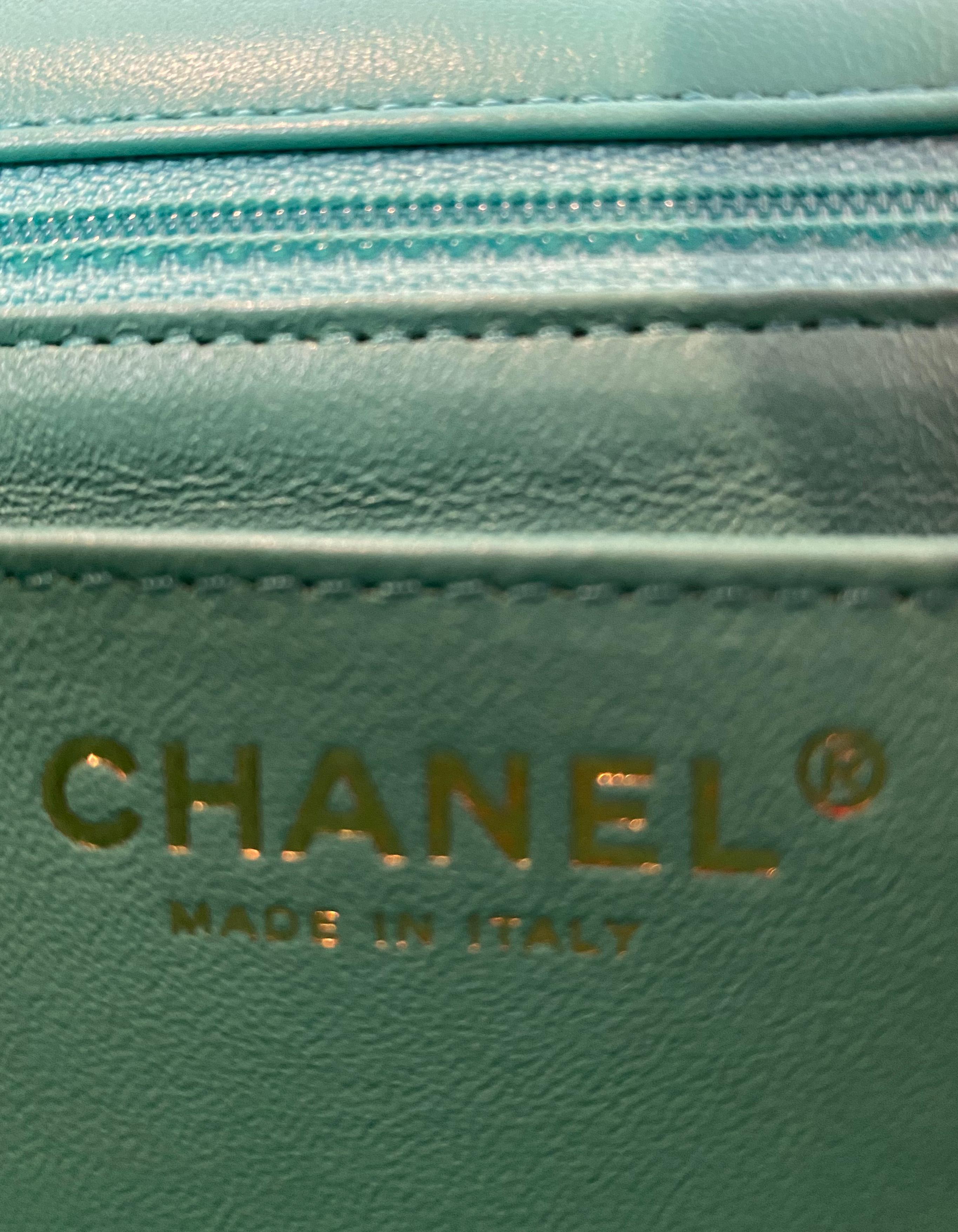 Chanel Turquoise Lambskin Quilted Rectangular Mini Classic Flap Crossbody Bag 4