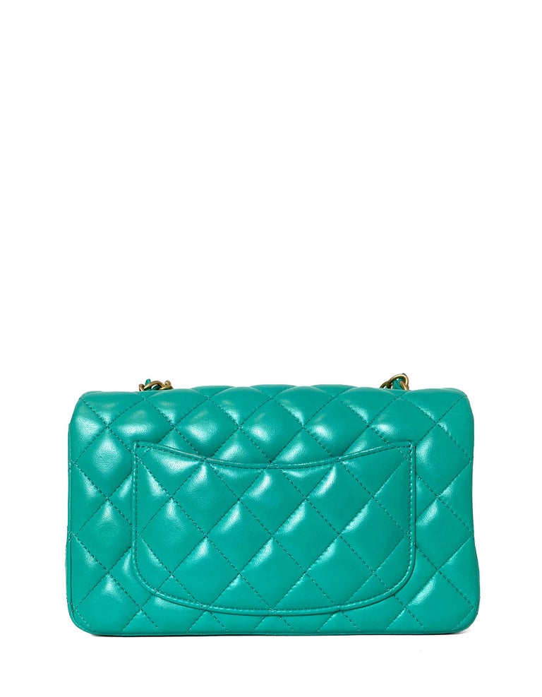 Chanel Turquoise Lambskin Quilted Rectangular Mini Classic Flap Crossbody  Bag