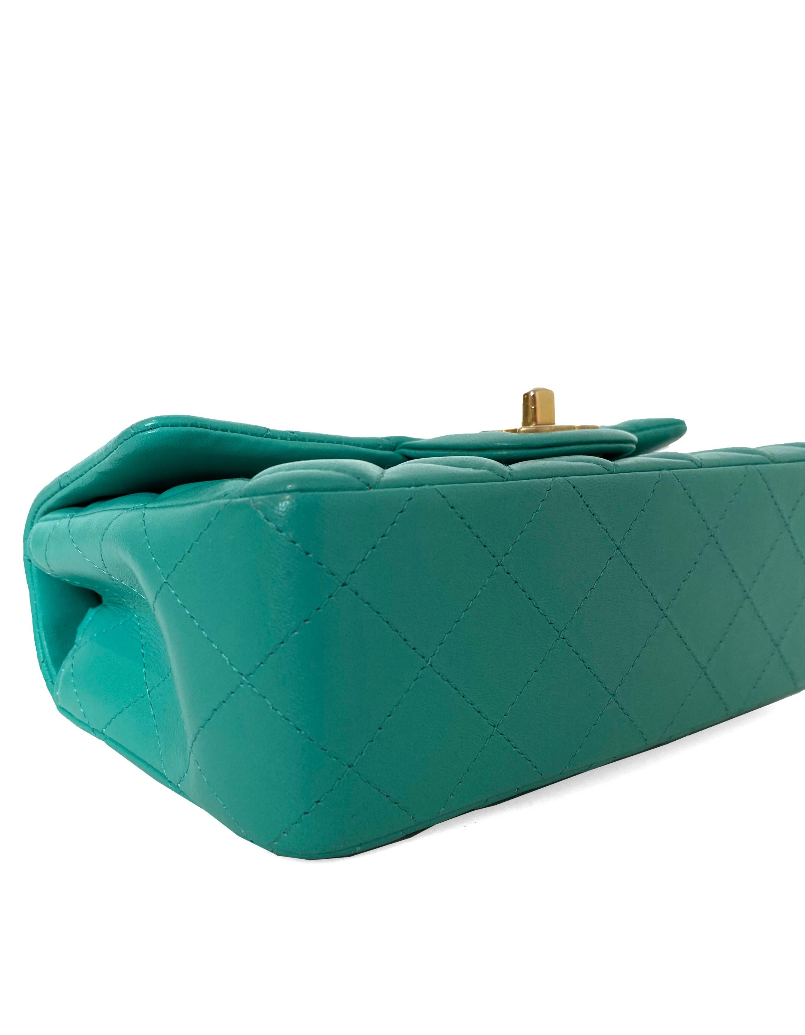Blue Chanel Turquoise Lambskin Quilted Rectangular Mini Classic Flap Crossbody Bag