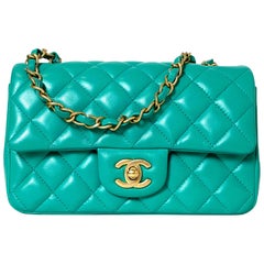 Chanel Turquoise Lambskin Quilted Rectangular Mini Classic Flap Crossbody Bag