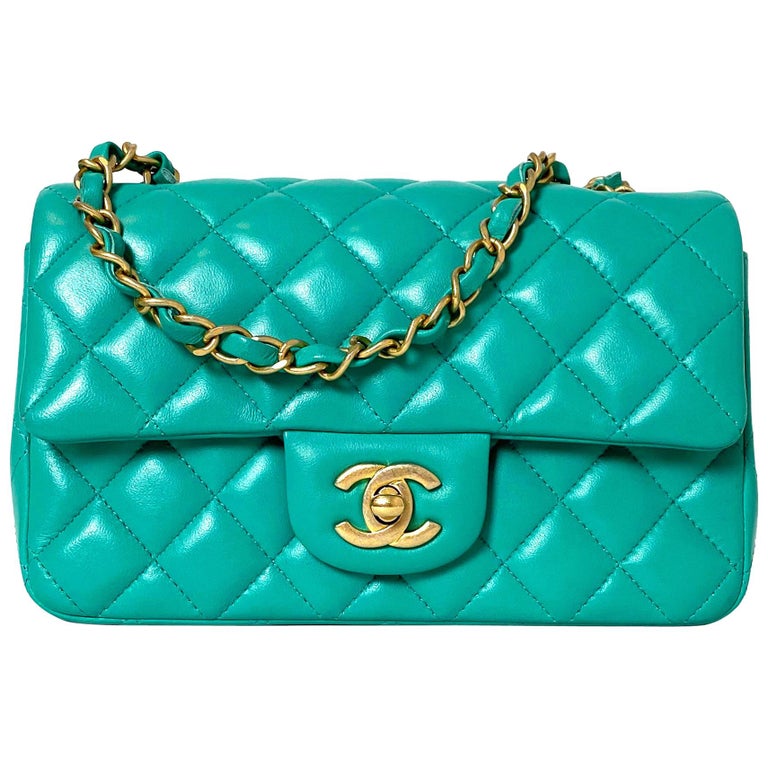 Chanel Turquoise Lambskin Quilted Rectangular Mini Classic Flap Crossbody  Bag For Sale at 1stDibs