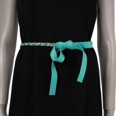 CHANEL turquoise leather 20C BOW & CHAIN Belt One Size